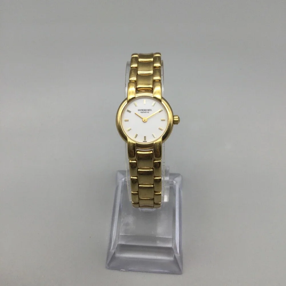 Vtg Raymond Weil Geneve Womens Watch 21mm 18k Gold Plated New Battery 6.75